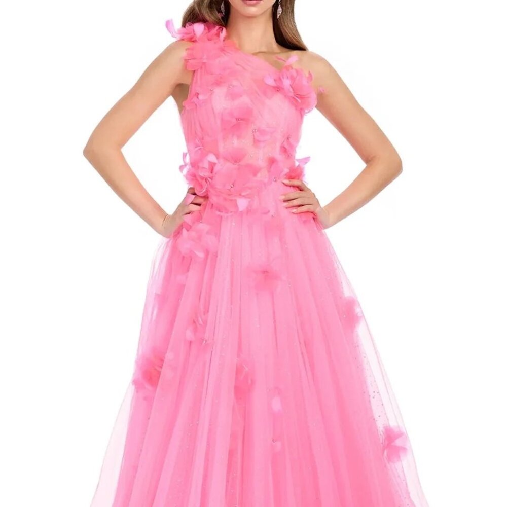 NWT Ashley Lauren 11843 Glitter Tulle Prom Dress Hot Pink Size 8